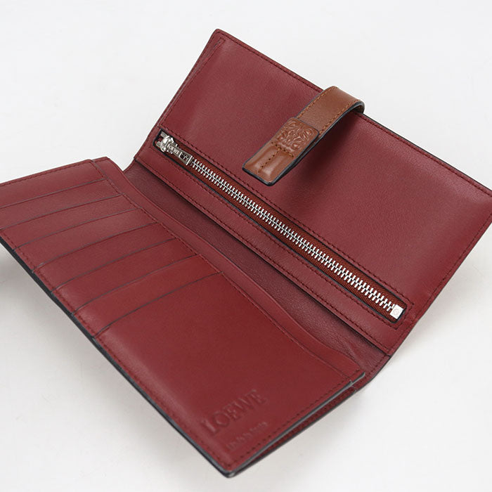 LOEWE Vertical Wallet Large Grained Calfskin Bifold Long Wallet - Brown