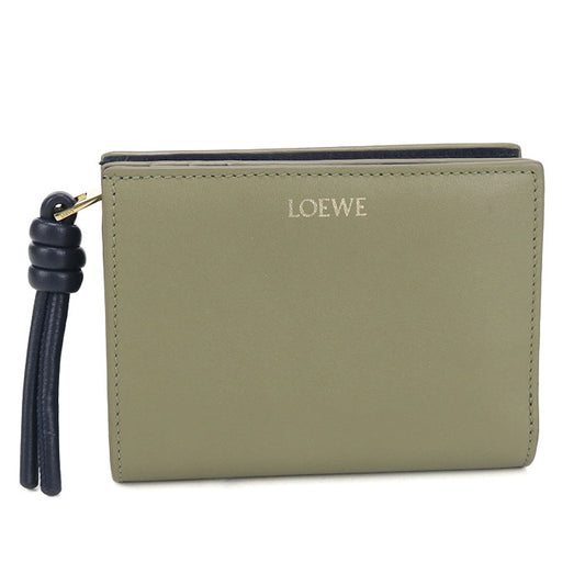 LOEWE Knot Calfskin Bi-fold Compact Wallet - Khaki