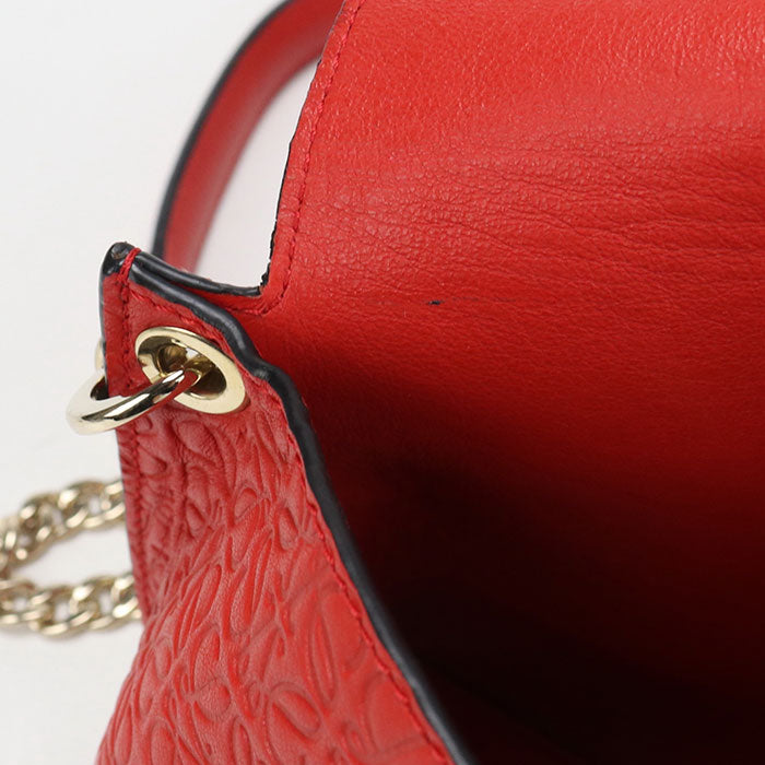 LOEWE アベニュー リピートアナグラム カーフレザー チェーンショルダーバッグ - レッド
