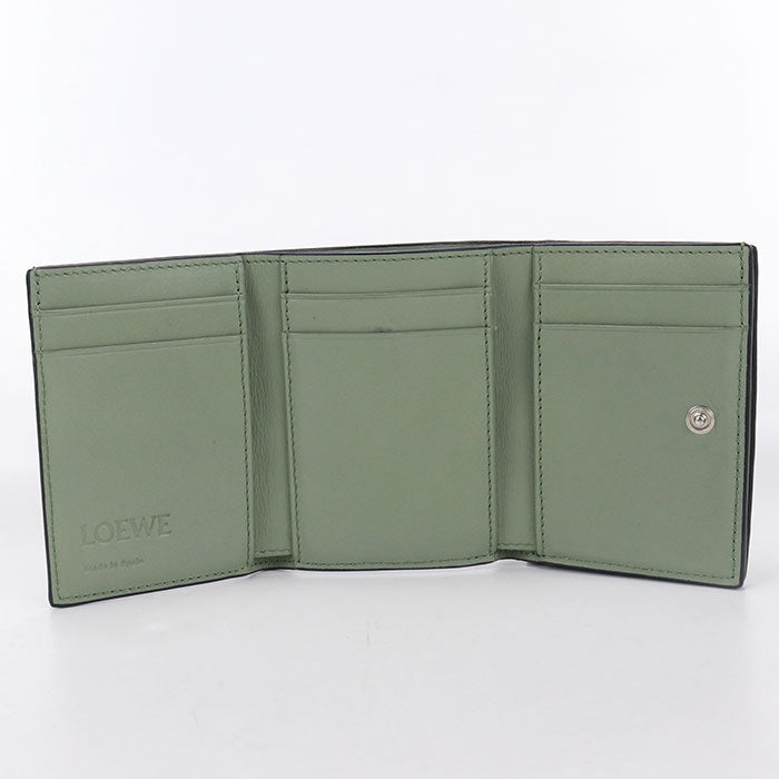 LOEWE Anagram Calfskin Tri-fold Compact Wallet - Green