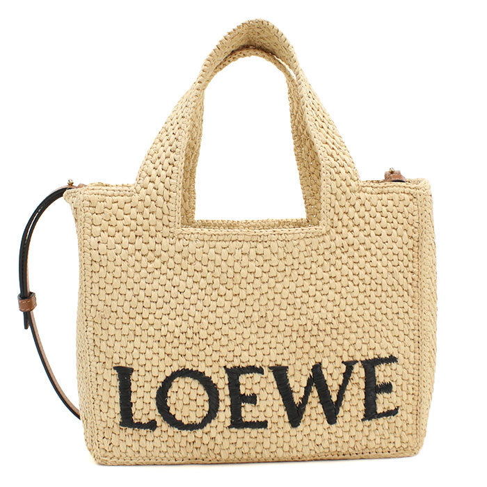 LOEWE Font Tote Small Raffia Handbag/Shoulder Bag - Beige