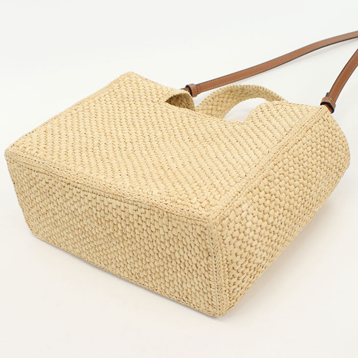 LOEWE Font Tote Small Raffia Handbag/Shoulder Bag - Beige