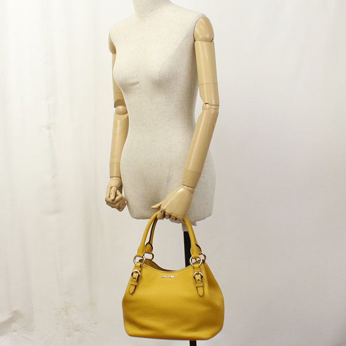 MIUMIU Vitello Phoenix Leather Tote/Shoulder Bag - Yellow
