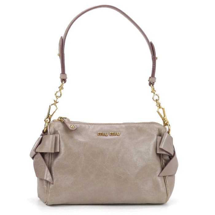 MIUMIU Side Ribbon Leather Shoulder Bag - Beige