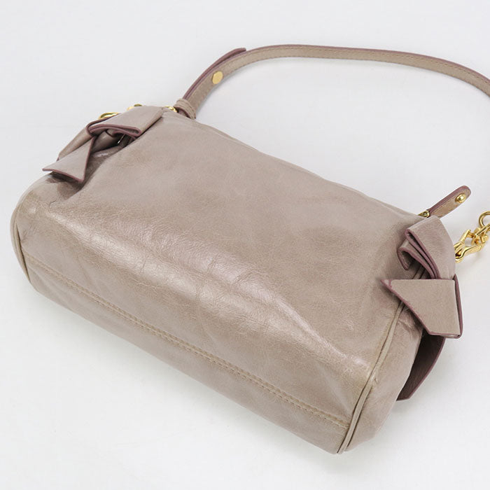 MIUMIU Side Ribbon Leather Shoulder Bag - Beige