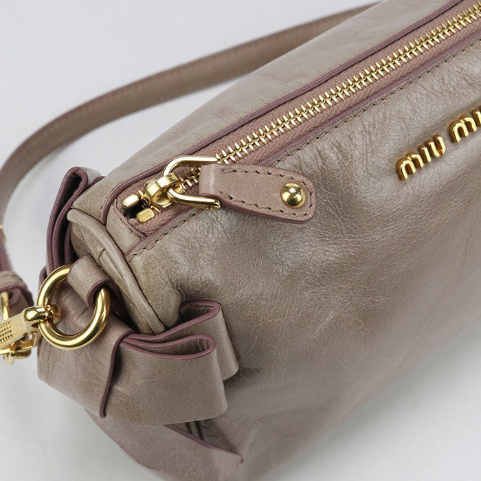 MIUMIU Side Ribbon Leather Shoulder Bag - Beige