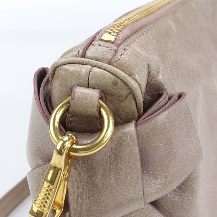 MIUMIU Side Ribbon Leather Shoulder Bag - Beige
