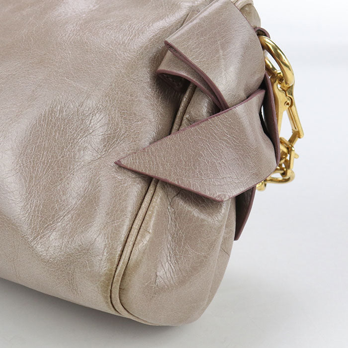 MIUMIU Side Ribbon Leather Shoulder Bag - Beige
