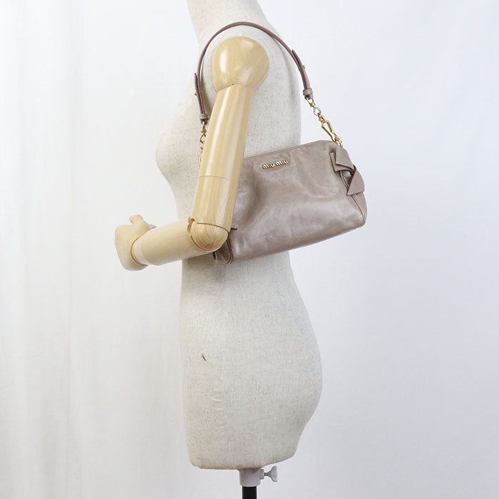 MIUMIU Side Ribbon Leather Shoulder Bag - Beige