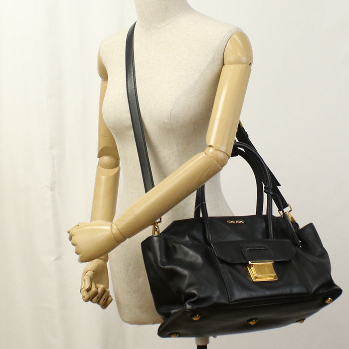 MiuMiu Vitello Soft Leather Tote Bag/Shoulder Bag - Black