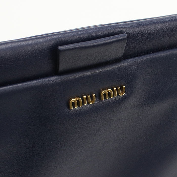 MIUMIU Studded Calfskin Clutch Bag with Chain Shoulder Bag - Navy
