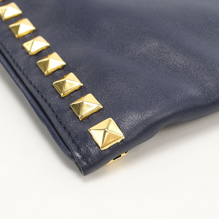 MIUMIU Studded Calfskin Clutch Bag with Chain Shoulder Bag - Navy