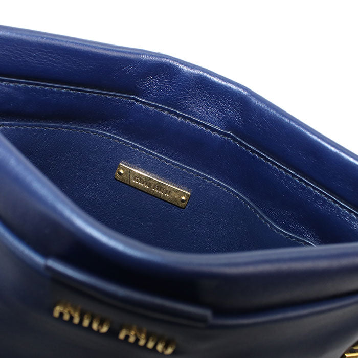 MIUMIU Studded Calfskin Clutch Bag with Chain Shoulder Bag - Navy