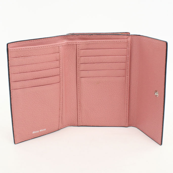 Miu Miu Madras Leather Tri-Fold Compact Wallet - Pink