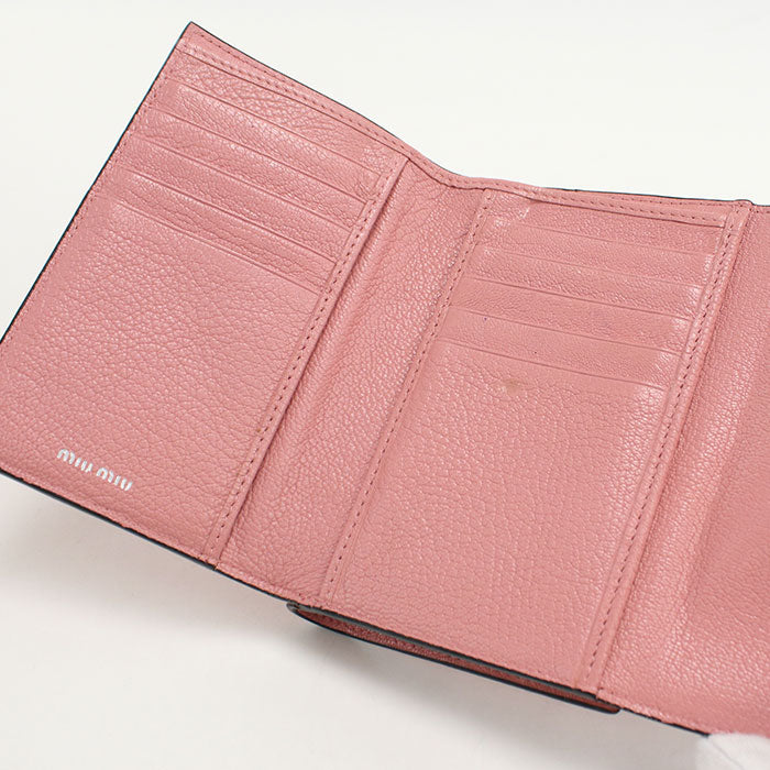 Miu Miu Madras Leather Tri-Fold Compact Wallet - Pink
