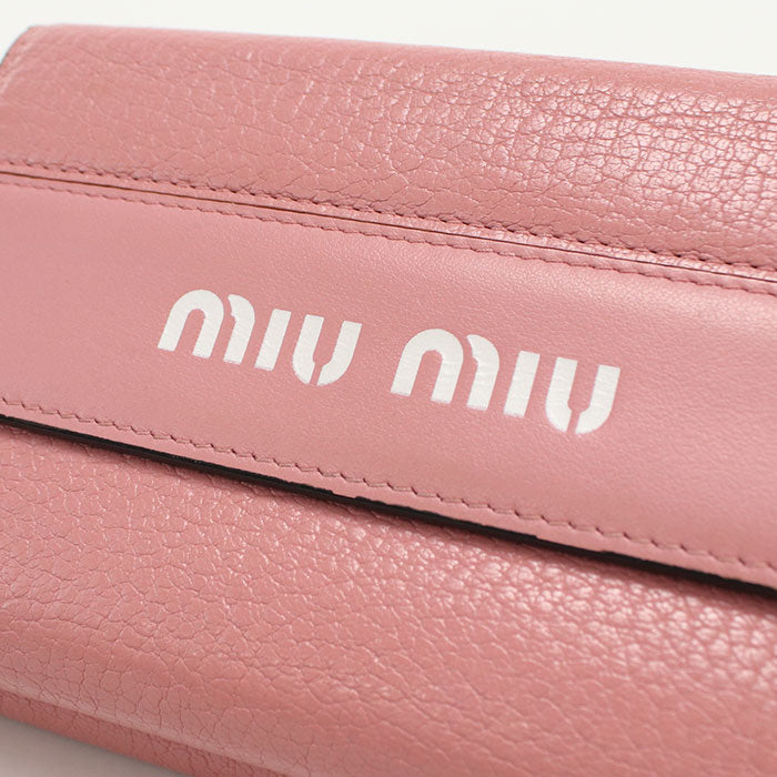 Miu Miu Madras Leather Tri-Fold Compact Wallet - Pink