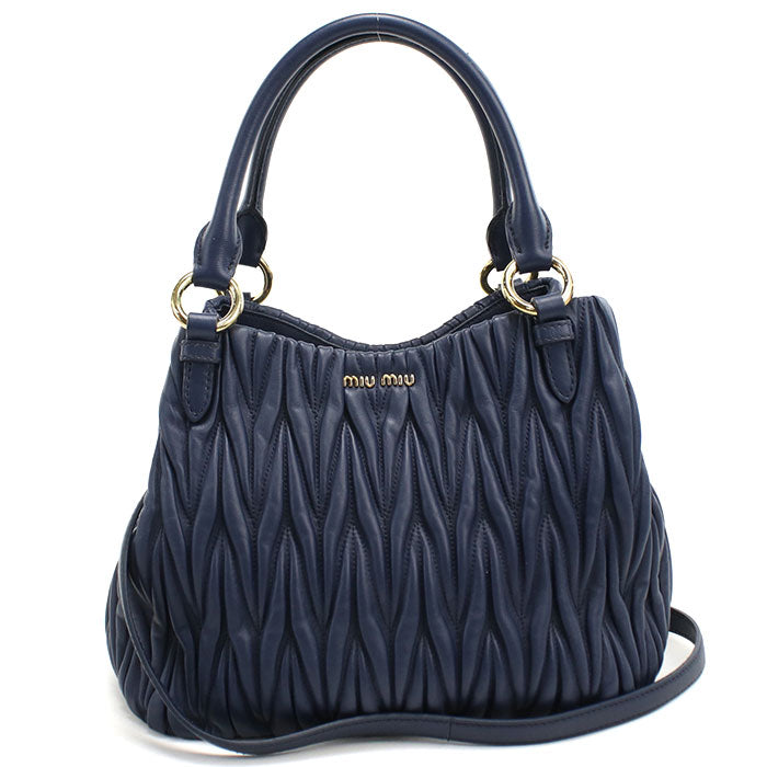 MiuMiu マテラッセ ナッパレザー ハンドバッグ ショルダーバッグ - ネイビー