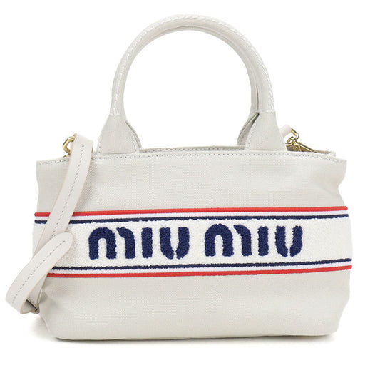 Miu Miu Canvas Handbag Tote Bag Shoulder Bag - White