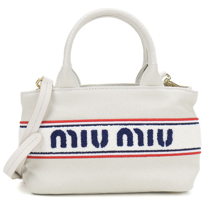 Miu Miu キャンバス ハンドバッグ トートバッグ ショルダーバッグ - ホワイト