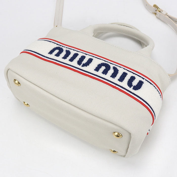 Miu Miu キャンバス ハンドバッグ トートバッグ ショルダーバッグ - ホワイト