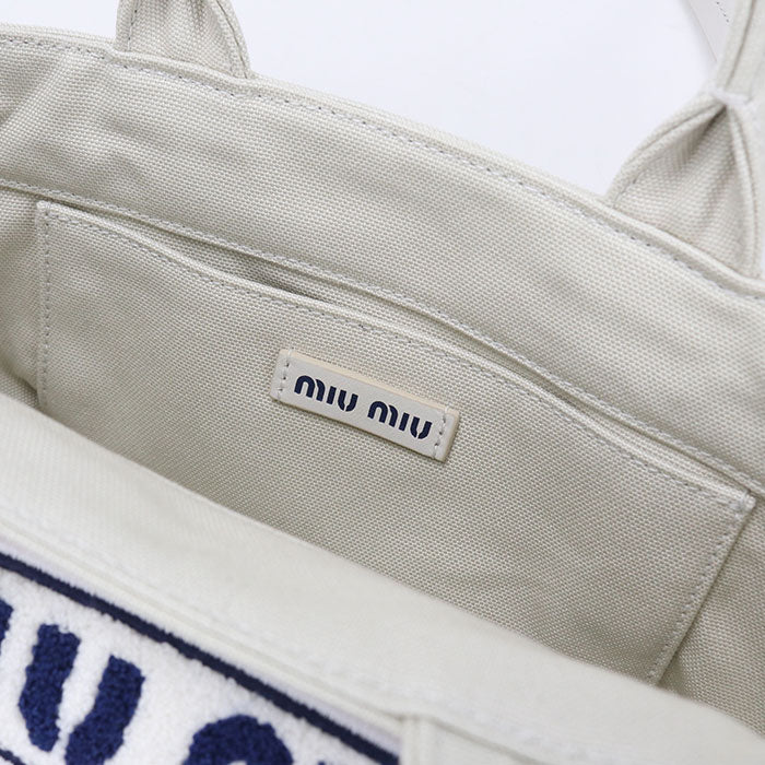 Miu Miu キャンバス ハンドバッグ トートバッグ ショルダーバッグ - ホワイト
