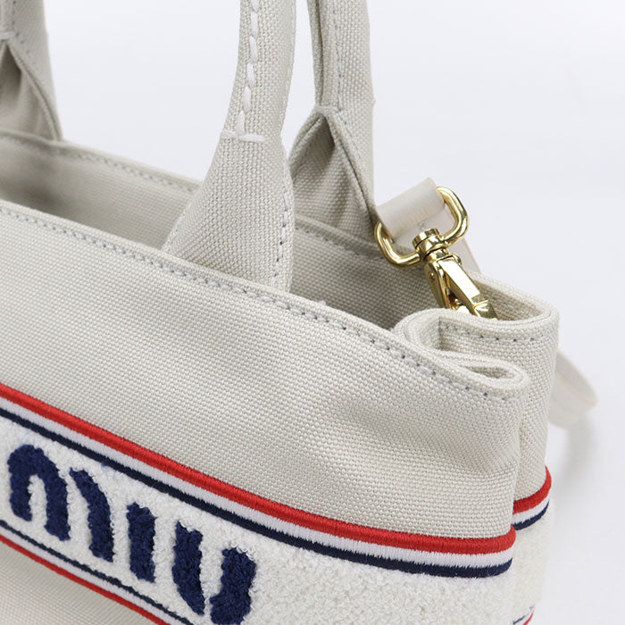 Miu Miu キャンバス ハンドバッグ トートバッグ ショルダーバッグ - ホワイト