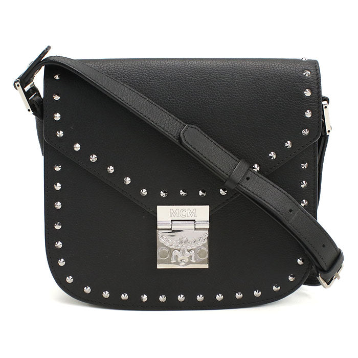 MCM Patricia Studded Leather Shoulder Bag - Black