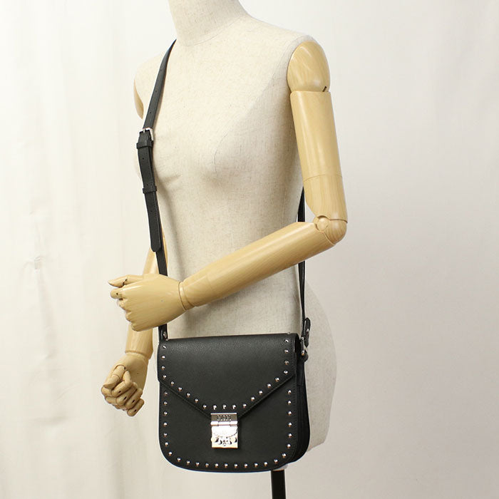 MCM Patricia Studded Leather Shoulder Bag - Black
