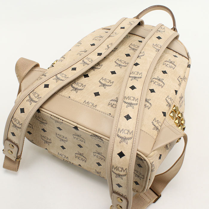 MCM Side Studs Visetos Coated Canvas Backpack - Beige