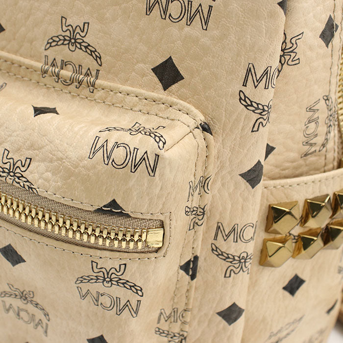 MCM Side Studs Visetos Coated Canvas Backpack - Beige