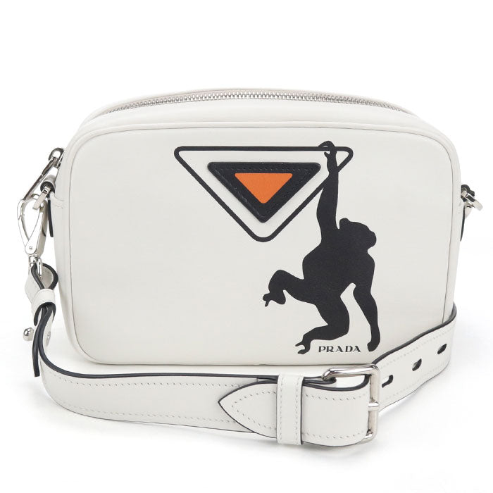 PRADA Monkey Print Calfskin Shoulder Bag - White