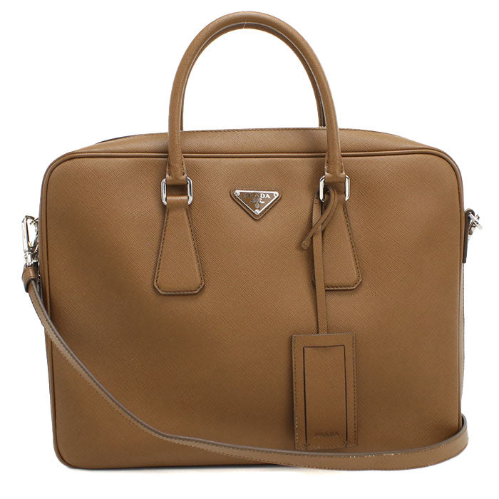 PRADA Briefcase Saffiano Leather Handbag Shoulder Bag - Brown