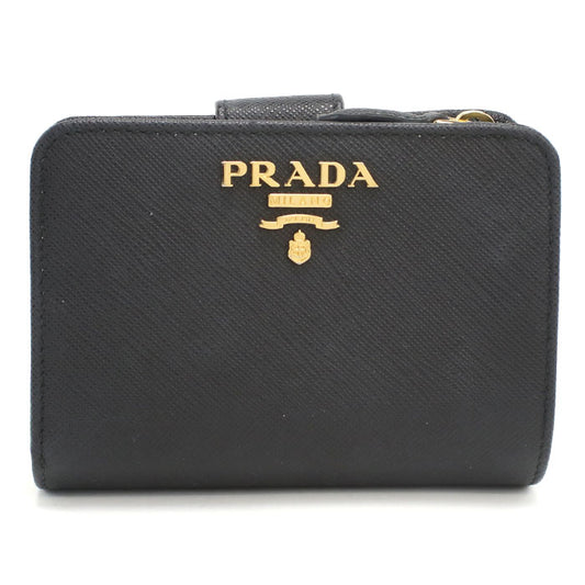 PRADA Saffiano Leather Bi-fold Compact Wallet - Black