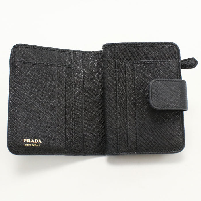 PRADA Saffiano Leather Bi-fold Compact Wallet - Black