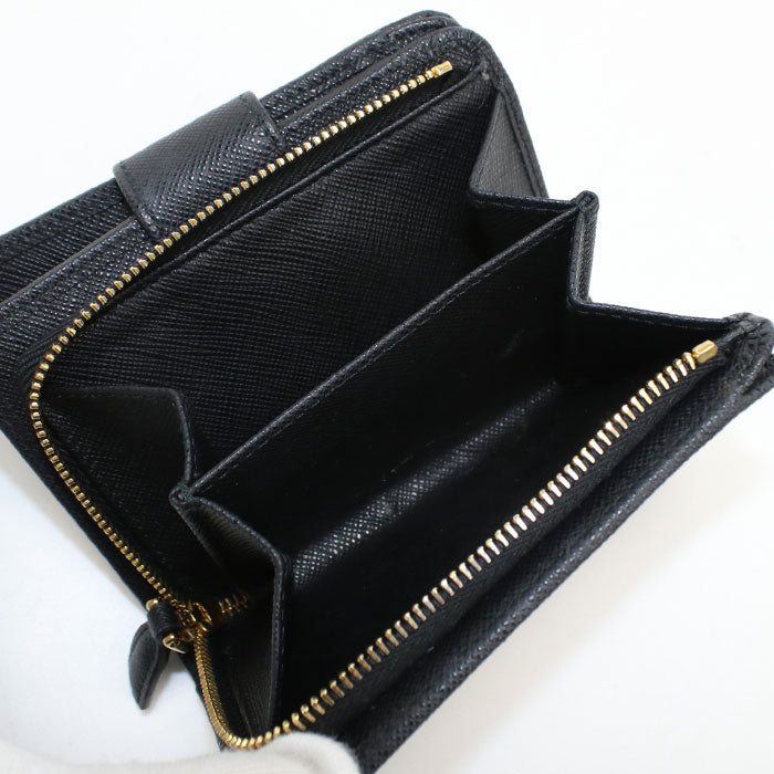 PRADA Saffiano Leather Bi-fold Compact Wallet - Black