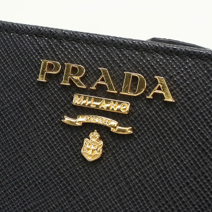 PRADA Saffiano Leather Bi-fold Compact Wallet - Black