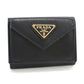 PRADA Saffiano Triangle Calfskin Tri-fold Compact Wallet - Black