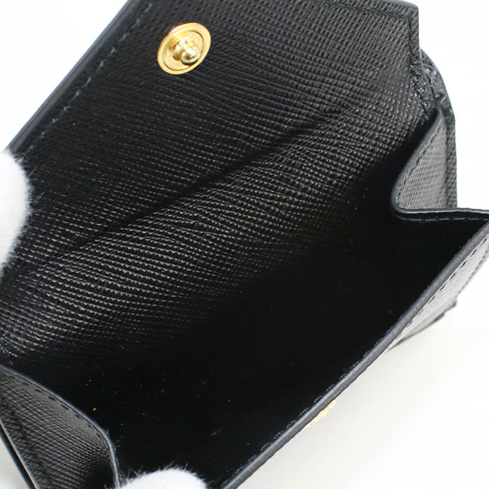 PRADA Saffiano Triangle Calfskin Tri-fold Compact Wallet - Black