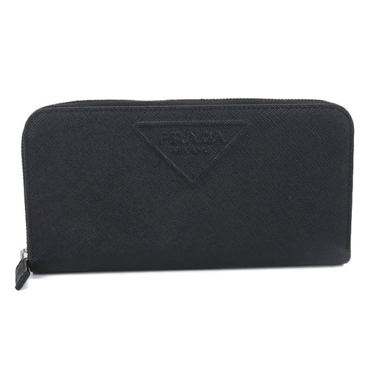 PRADA Saffiano Leather Round Zip Long Wallet - Black