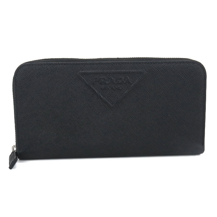 PRADA Saffiano Leather Round Zip Long Wallet - Black