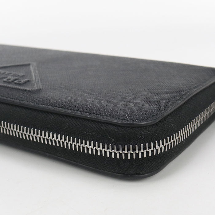 PRADA Saffiano Leather Round Zip Long Wallet - Black