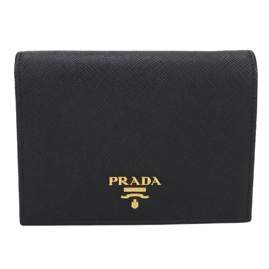 PRADA Saffiano Leather Bi-fold Compact Wallet - Black