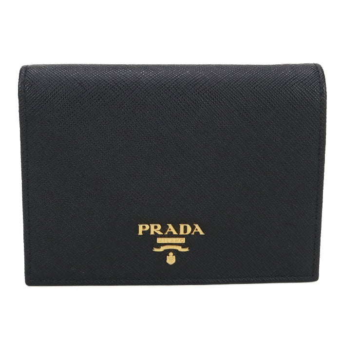 PRADA Saffiano Leather Bi-fold Compact Wallet - Black