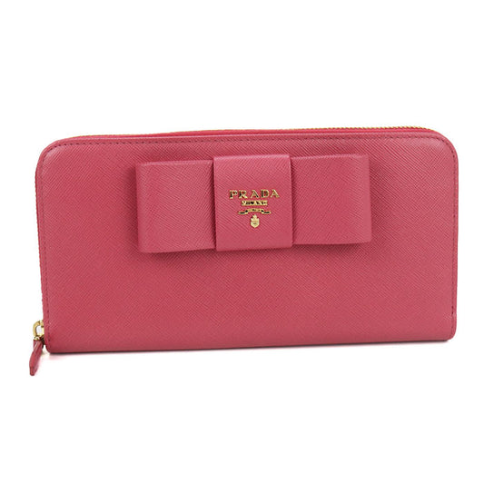 PRADA Saffiano Zip-Around Leather Long Wallet - Pink