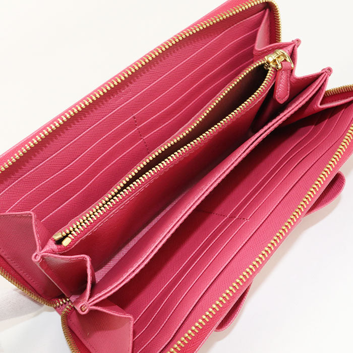 PRADA Saffiano Zip-Around Leather Long Wallet - Pink