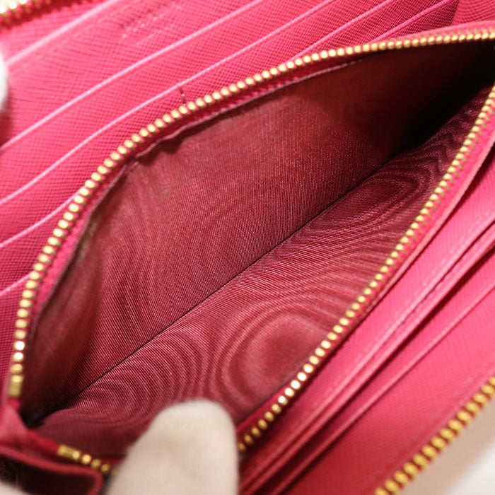 PRADA Saffiano Zip-Around Leather Long Wallet - Pink