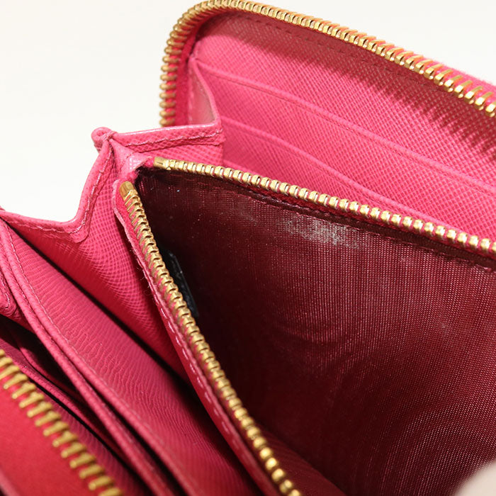 PRADA Saffiano Zip-Around Leather Long Wallet - Pink