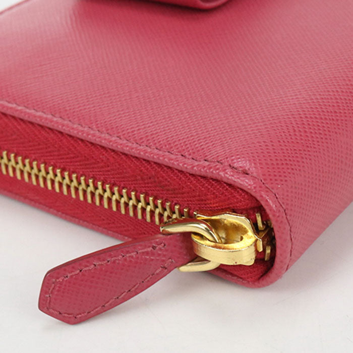 PRADA Saffiano Zip-Around Leather Long Wallet - Pink