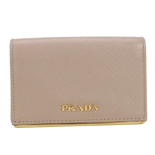 PRADA Saffiano Leather Card Case - Beige