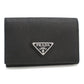 PRADA Saffiano Triangle Leather Card Case - Black